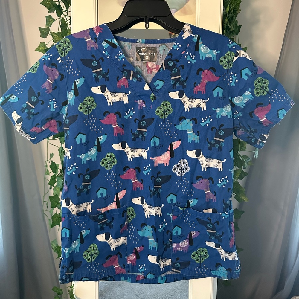 adorable extra extra small pup scrub top, brand: butter-soft